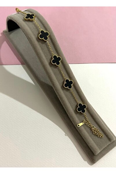 Sebu Store Siyah yonca Çelik bileklik