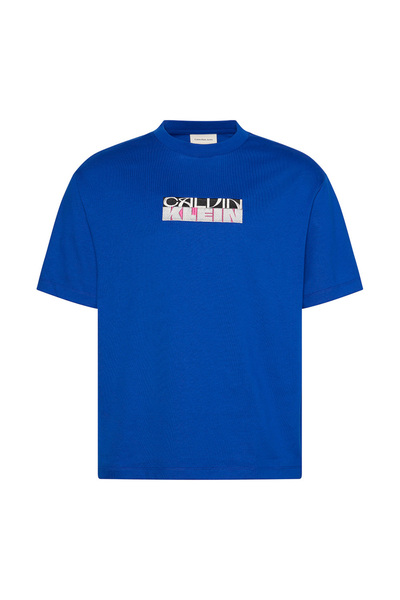 Calvin Klein Tricou bărbătesc cu mânecă scurtă, cu logo grafic tip bloc, croi...