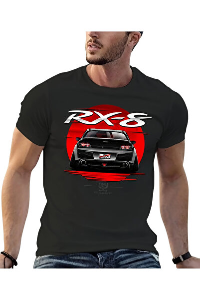 yiou trendy clothing تي شيرت RX8 بطباعة دوارة وقصة واسعة (أسود)
