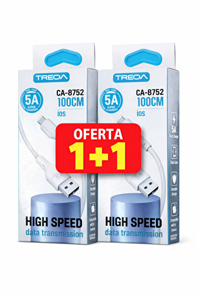 Treqa Cablu CA‑8752, 5A Super Charge, iOS, 1 m, 2 bucăți