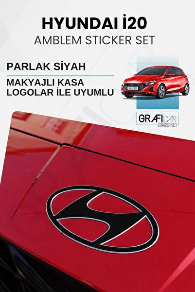 GRAFİCAR Hyundai İ20 Amblem Kaplama Sticker Set - PARLAK SİYAH