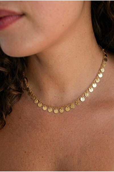 Dövme Dokulu Sıralı Pul Choker Kolye - 925 Ayar Gümüş - Şık Tasarım