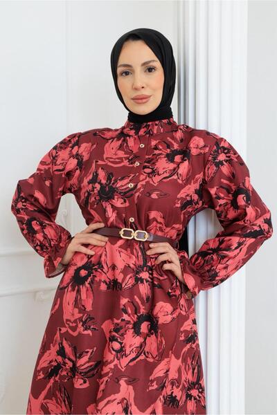 ELBİSHE Seasonal Tunic Dress with Flower-Patterned Belt Detail