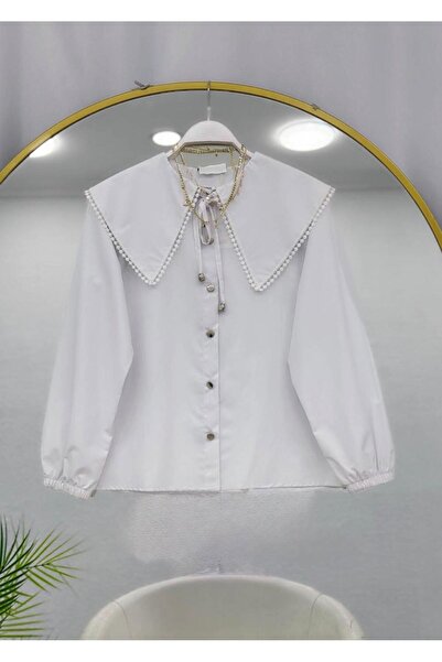 YEDİLALE Terrycotton Scalloped Collar Short Shirt