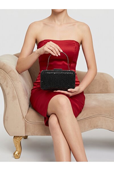 Biçanta Black Stone Women's Evening Dress Bag with Black Handle Detail for We...