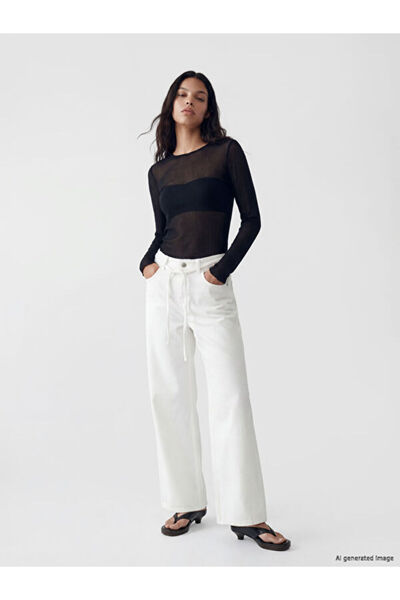 LC Waikiki Rmz Gi̇yi̇m Farkiyla Women's Wide Leg Jeans with Waist Cord