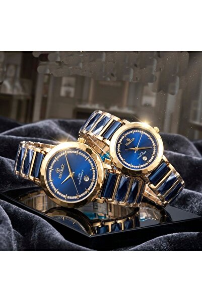 SMAKER Luxury Couple Watch Set - Matching His and Hers Quartz Watches with Di...