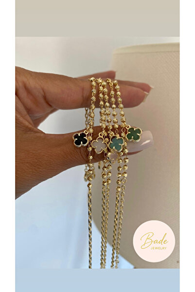 Bade Jewelry Fd Vip Gold Dorika Chain Clover Detailed Anti-Tarnish Steel Styl...