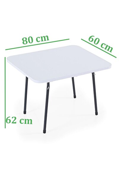 Exent 60x80 cm Kamp Masası, Piknik, Bahçe Balkon Plaj Masası Katlanır Masa-BEYAZ