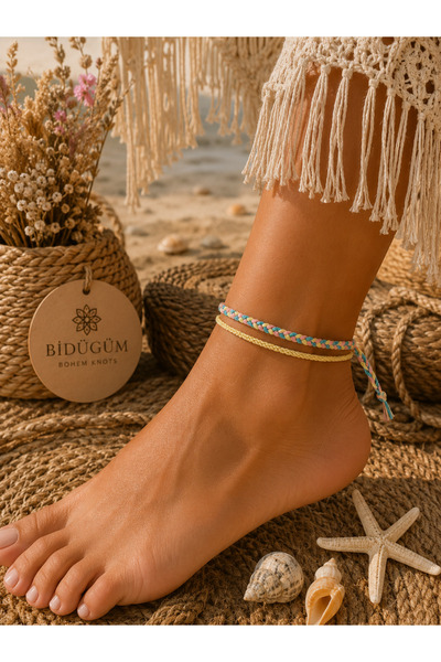 Bidüğüm Bohemian Style Anklet – Natural Thread Handmade Colorful Foot Bracelet