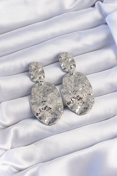 Generic Brand Brass Silver Color Crushed Plate Earrings 5886 - Korbx7484-1370