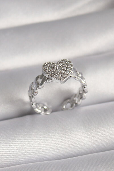 ETC Brass Silver Color Zircon Stone Heart Model Women's Ring 5886 - Miyng9419...