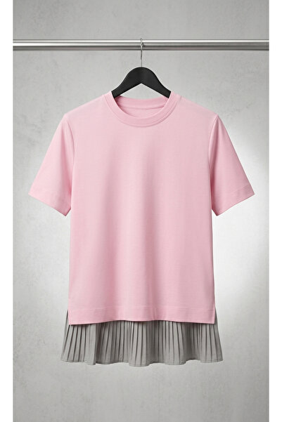 SONGÜLBERİK Women's Cos Style Premium Basic Pink T-Shirt