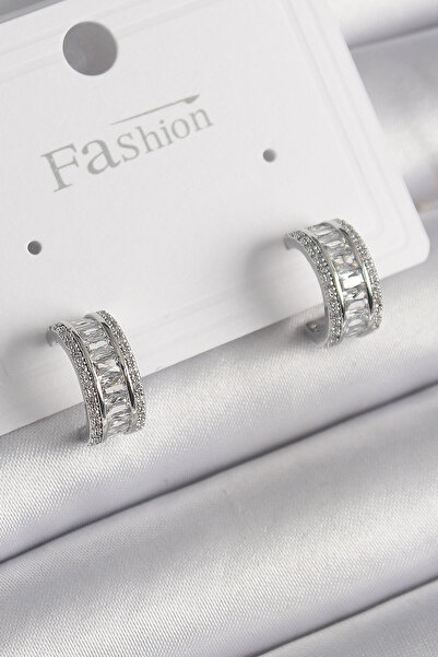 ETC Brass Silver Color Zircon Stone Hoop Model Women's Earrings 5886 - Miyng6...