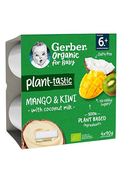 GERBER Bio, gustare, de la 6 luni, cu kiwi si cocos, 4x90 g