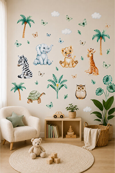 kutuTR Safari Hayvanları Temalı Çocuk Odası Duvar Stickerı 50x100 cm Folyo Ba...