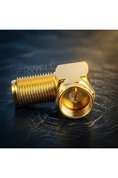 Derwell Premium 90 Derece L Tipi F Konnektör Çevirici Adaptör Altın Kaplama R...