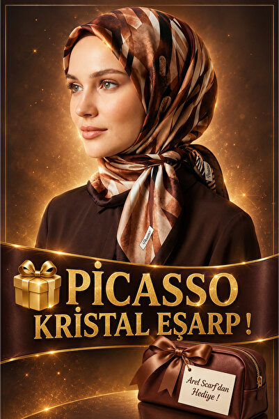 Picasso Silk-Look Brown Crystal Scarf – Twill Stylish Design 90X90