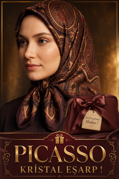 Picasso Silk-Look Brown Crystal Scarf – Twill Stylish Design 90X90