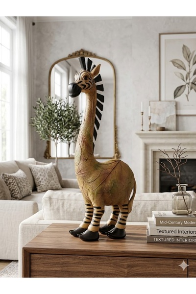 HEDİYE İŞLERİ EuroFlora Dekoratif Yaprak Dokulu Zebra Zürafa Figürlü Biblo - ...