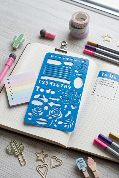 Karmelom Studio Bullet Journal Stencil Ruler with Numbers and Floral Motifs -...