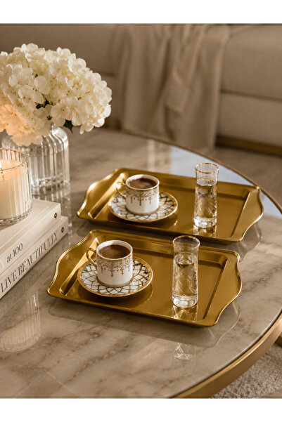 Emsay Store Set de 2 tăvi decorative de lux – Tavă de prezentare din metal de...
