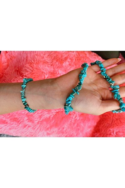 Zodyak Doğal Taş Turquoise Set Crushstone Pendant Bracelet Set