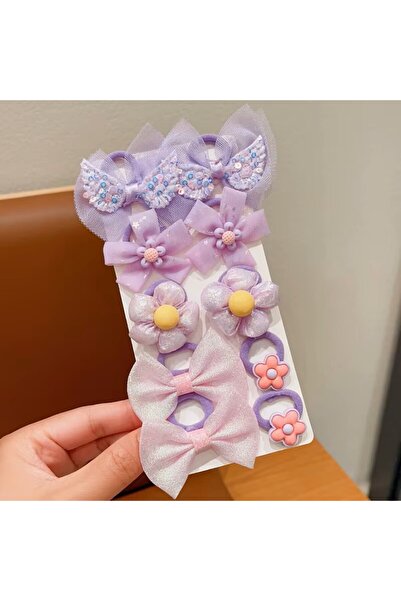 Rapunzel Accessories 10'lu Mor Çiçek Fiyonk Kelebek Melek Desenli Prenses Tok...