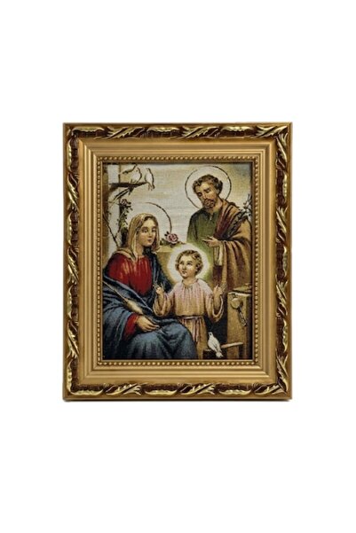VERSET Textile Icon (Tapestry) Orthodox Holy Family, Baroque Gold Frame, 24x2...