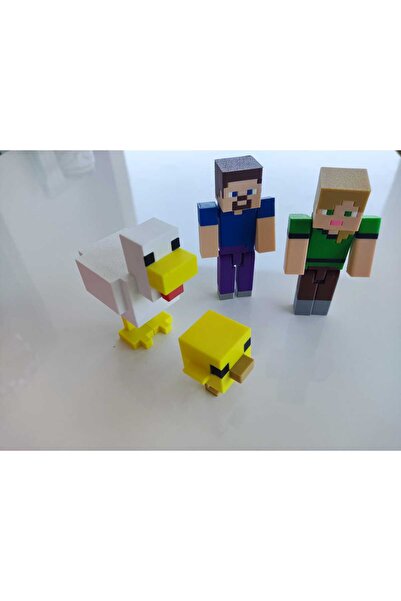 Yakamoz 3d MINECRAFT STEVE&ALEX VE TAVUK 4 CİVCİV FİGÜRLÜ SET