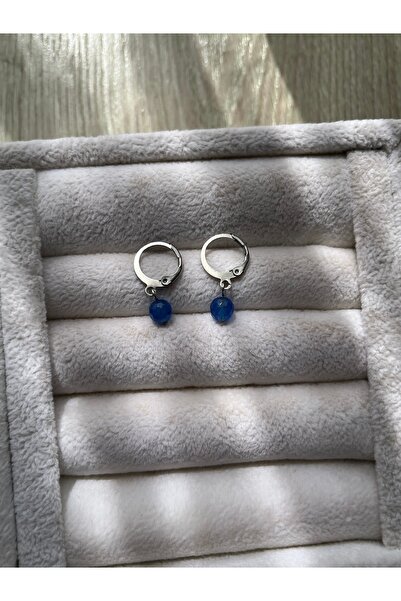 Pel Design Blue Ceyt Stone Steel Hoop Earrings Handmade