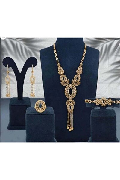 ROAISS Women's 4-piece accessory set: necklace, earrings, bracelet, ring, 21K...