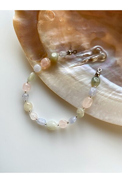 LADIN DOGALTAŞ Pink Quartz Chalcedony and Amazonite Natural Stone Bracelet