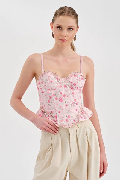 tw3 Corset cu design floral țesut, cu broderie detaliată pe zona pieptului pe...
