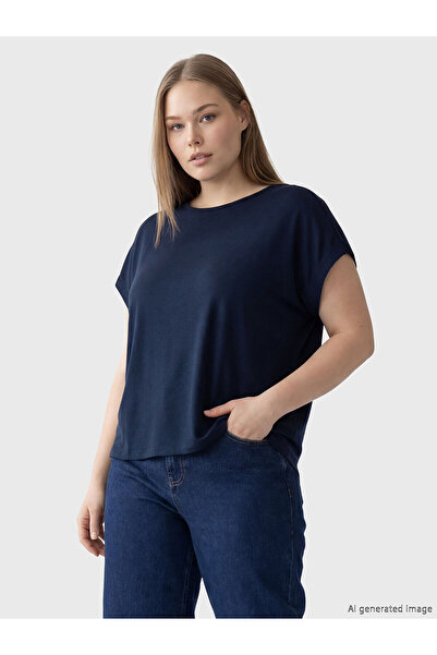 LC Waikiki Nevavm Big Size Oval Neck Women's T-Shirt with Difference