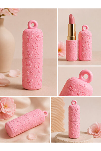 PELIUS Ruj Kabı Çanta Charm Pembe Sakura Desenli Kadın Aksesuarı