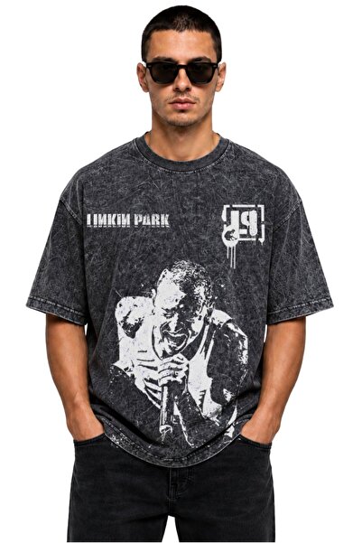 Fuddy Moda Tricou retro lavabil, unisex, oversize, cu imprimeu Linkin Park Ch...