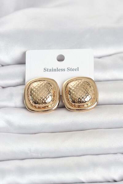 Inure Jewelry 316L Steel Gold Color Button Model Women's Earrings