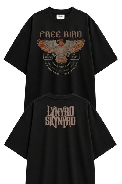 Fuddy Moda Tricou Unisex Oversize Lynyrd Skynyrd Free Bird Since 1973 cu impr...
