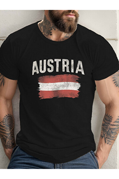 Chic Bloom Men's Austrian Flag T-shirt - Casual Stretch Cotton T-shirt