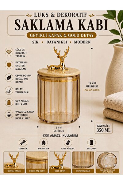düzenya Geyik kapaklı şekerlik, baharatlık, saklama kabı rose gold renkli