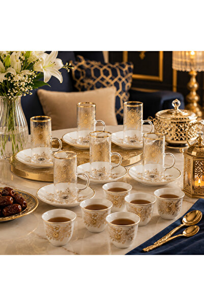 Dania 🌸   Saudi Arabic Coffee Cup Tea Cup Set Luxury 18Pcs Saucer and Cup Se...