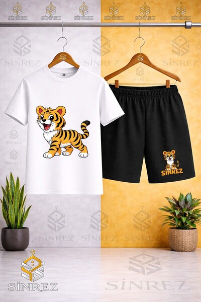 SİNREZ تي شيرت مطبوع عليه TIGER STANDING للأطفال من بيكليك كولا - طقم شورت
