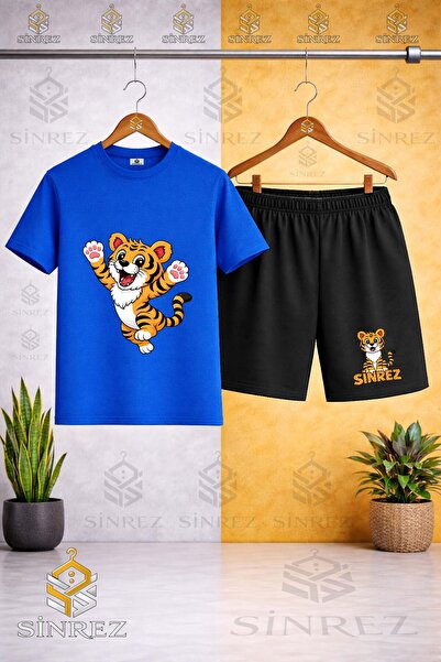 SİNREZ Tricou cu imprimeu TIGER HANDS IN THE AIR pentru copii - Set pantaloni...