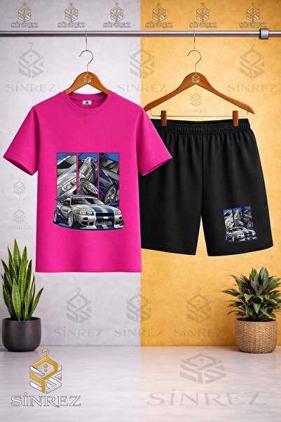 SİNREZ Tricou cu imprimeu CAR BLUE MULTI SQUARE pentru copii - Set pantaloni ...
