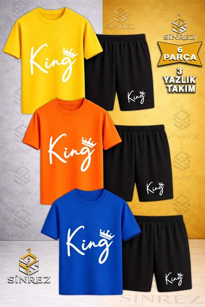 SİNREZ 3-Piece Kids' King Handwritten g Tacli White Printed Crew Neck T-Shirt...