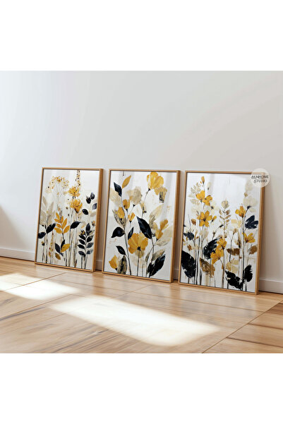 Tuba Decor Set de picturi pentru sufragerie cu rame din lemn, 3 piese, flori ...