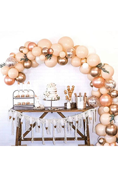 Partihane Light Salmon Rose Gold Chrome Confetti Balloon Chain Set 5m