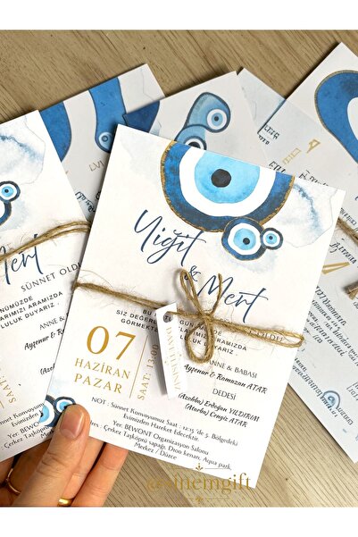 Sinem Gift 50 Adet Sünnet Davetiyesi - Sünnet Davetiyesi - Parlak Kağıt Değildir