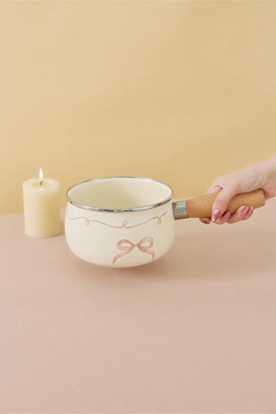 EMAYlab Rebel Bow Wooden Handle Ribbon Patterned Enamel Sauce Pan 16 cm (1.3 ...